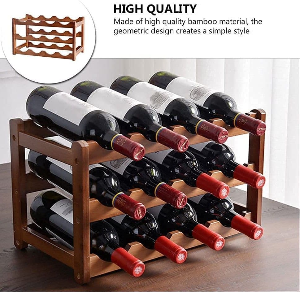 3-layer Bamboo Wine Storage Rack (12 bottles)-Home &amp; Garden &gt; Storage-PEROZ Accessories