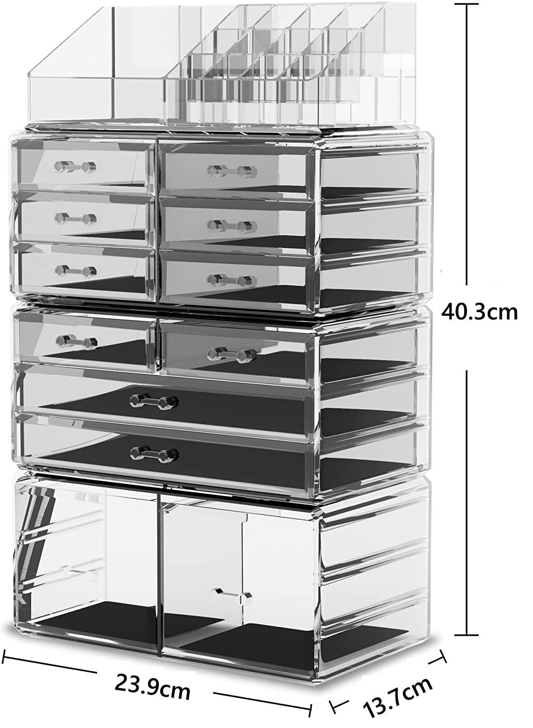 Makeup Cosmetic Organizer Storage with 12 Drawers Display Boxes (Clear)-Health &amp; Beauty &gt; Cosmetic Storage-PEROZ Accessories