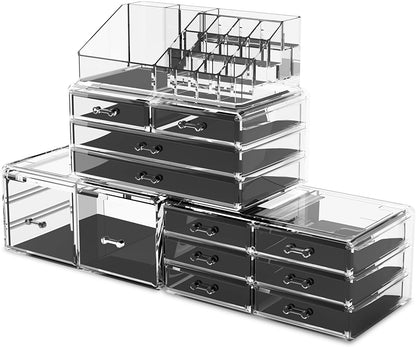 Makeup Cosmetic Organizer Storage with 12 Drawers Display Boxes (Clear)-Health &amp; Beauty &gt; Cosmetic Storage-PEROZ Accessories