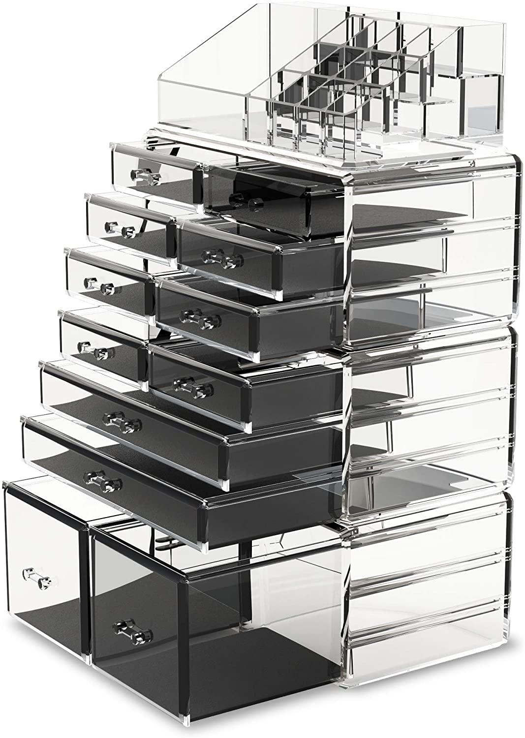 Makeup Cosmetic Organizer Storage with 12 Drawers Display Boxes (Clear)-Health &amp; Beauty &gt; Cosmetic Storage-PEROZ Accessories