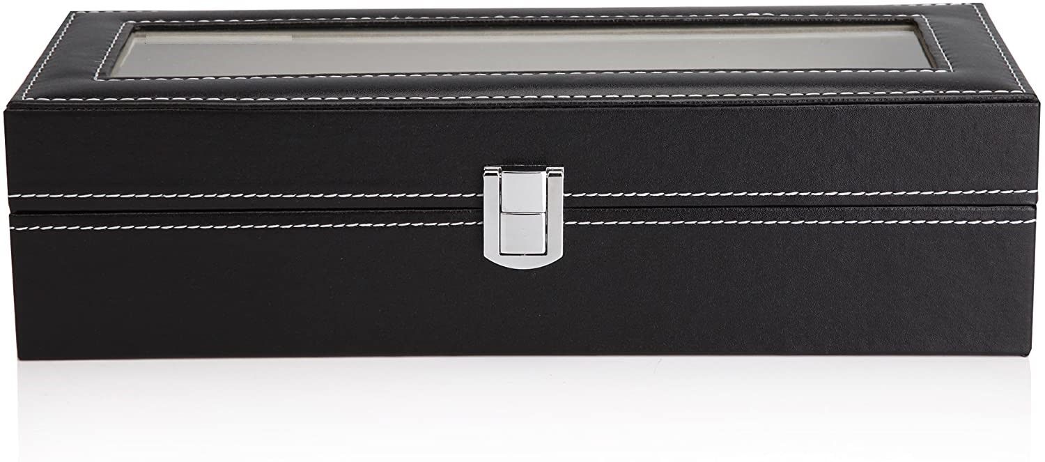 Black PU Leather Watch Organizer Display Storage Box Cases for Men &amp; Women (6 slots)-Watch Accessories-PEROZ Accessories