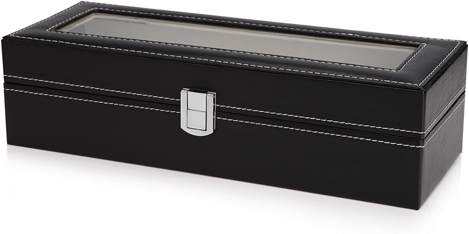 Black PU Leather Watch Organizer Display Storage Box Cases for Men &amp; Women (6 slots)-Watch Accessories-PEROZ Accessories