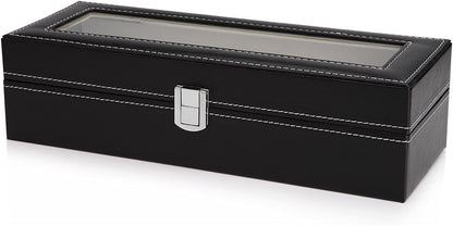 Black PU Leather Watch Organizer Display Storage Box Cases for Men &amp; Women (6 slots)-Watch Accessories-PEROZ Accessories