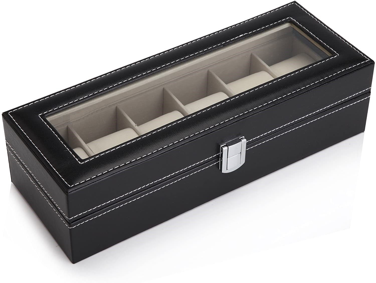 Black PU Leather Watch Organizer Display Storage Box Cases for Men &amp; Women (6 slots)-Watch Accessories-PEROZ Accessories