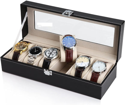 Black PU Leather Watch Organizer Display Storage Box Cases for Men &amp; Women (6 slots)-Watch Accessories-PEROZ Accessories