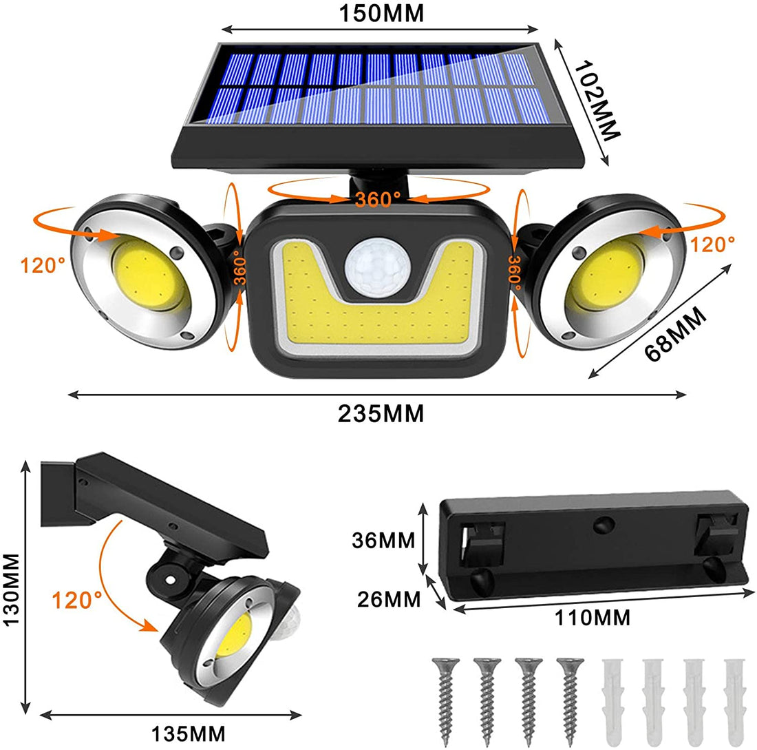 Outdoor Solar Lights with 3 Adjustable Head for Porch Garden Patio-Home &amp; Garden &gt; Garden Lights-PEROZ Accessories
