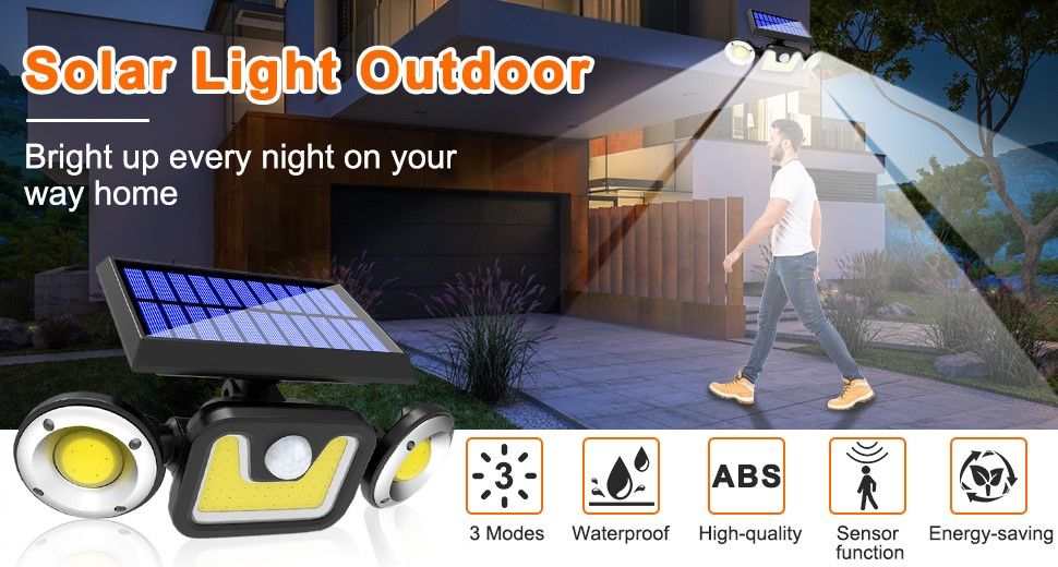 Outdoor Solar Lights with 3 Adjustable Head for Porch Garden Patio-Home &amp; Garden &gt; Garden Lights-PEROZ Accessories
