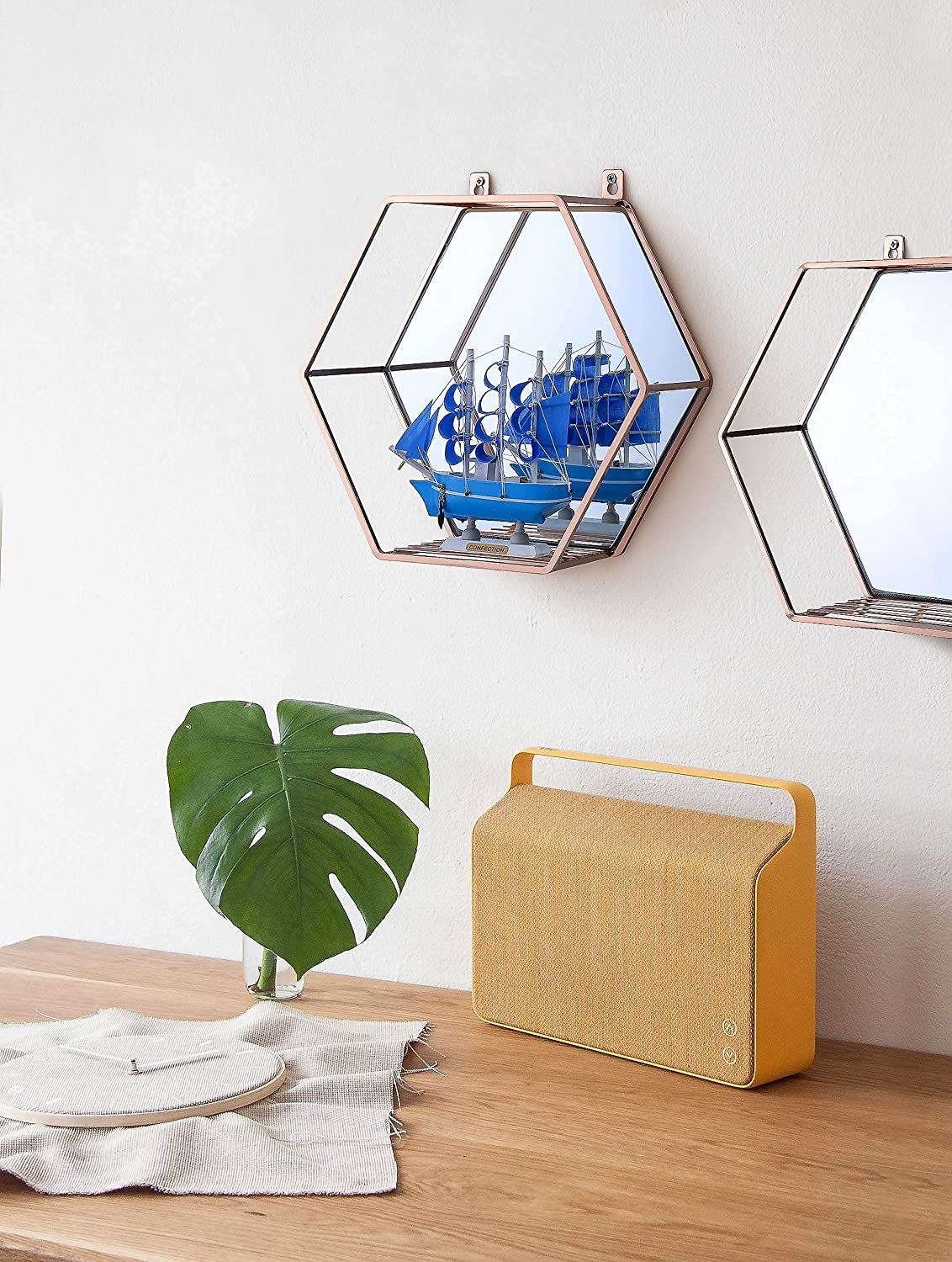 Hexagon Hanging Mirror for Home Decoration (Rose Gold Color)-Health &amp; Beauty &gt; Makeup Mirrors-PEROZ Accessories