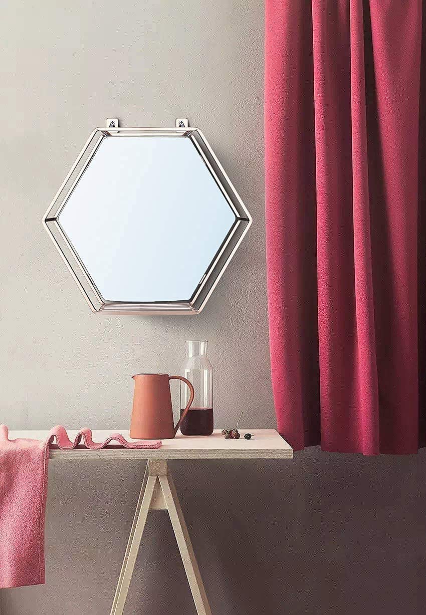 Hexagon Hanging Mirror for Home Decoration (Rose Gold Color)-Health &amp; Beauty &gt; Makeup Mirrors-PEROZ Accessories