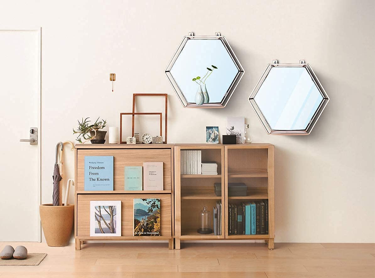 Hexagon Hanging Mirror for Home Decoration (Rose Gold Color)-Health &amp; Beauty &gt; Makeup Mirrors-PEROZ Accessories