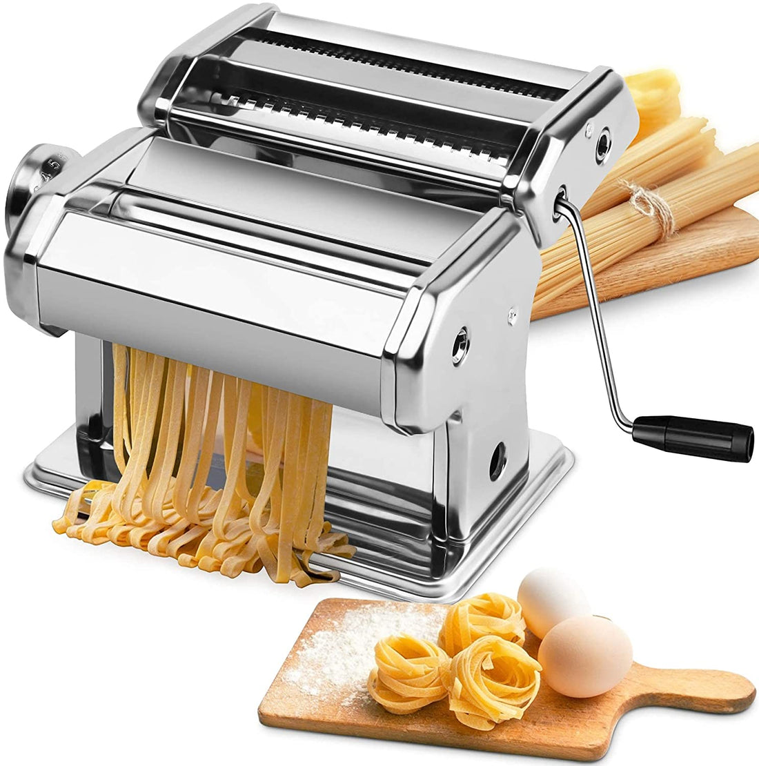 Pasta Maker Manual Steel Machine with 8 Adjustable Thickness Settings-Appliances &gt; Kitchen Appliances-PEROZ Accessories