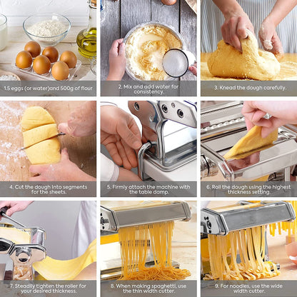 Pasta Maker Manual Steel Machine with 8 Adjustable Thickness Settings-Appliances &gt; Kitchen Appliances-PEROZ Accessories