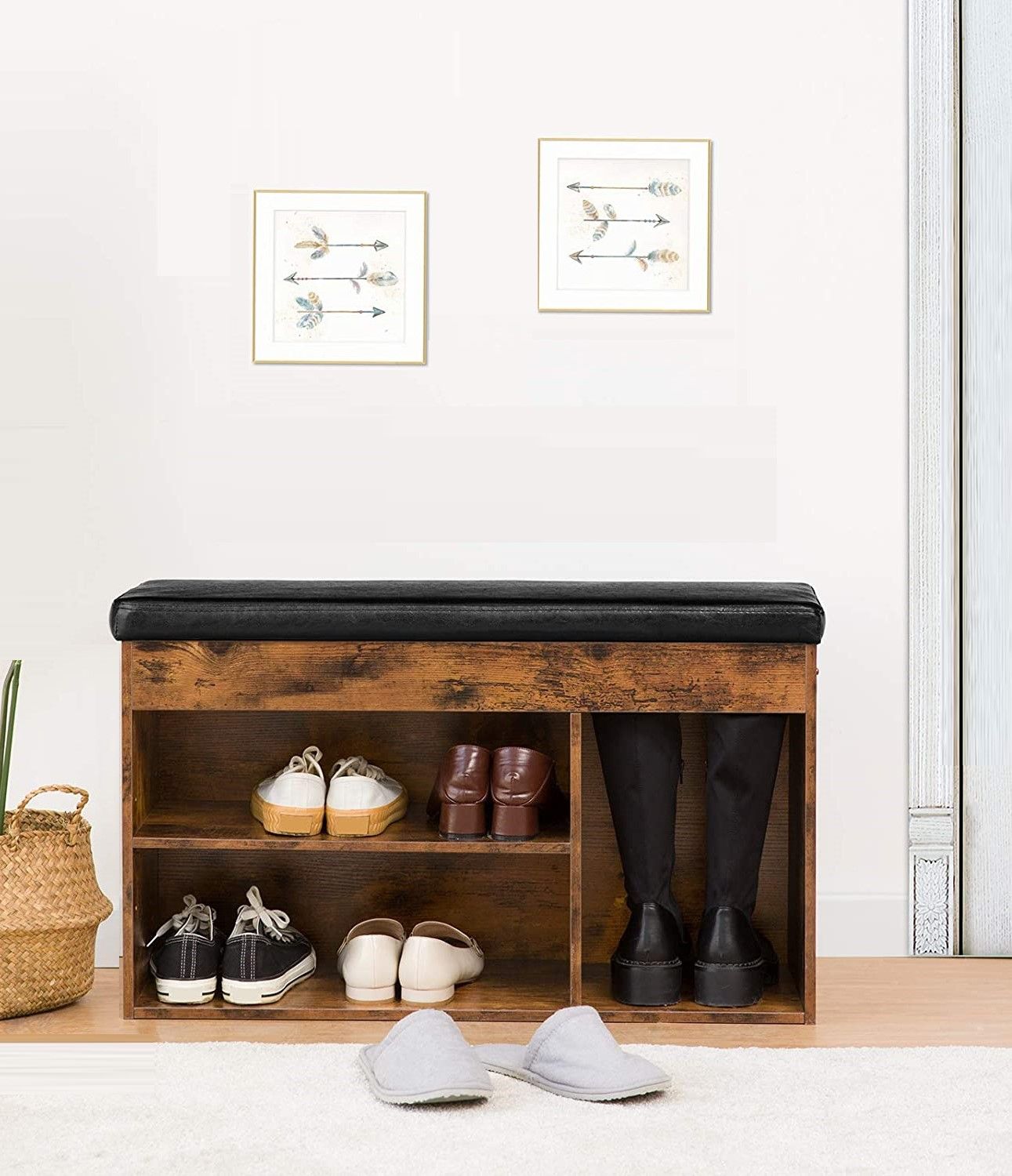 Shoe Storage Bench with Padded Cushion,Flip-Open Storage Box and Adjustable Shelf for Entryway and Living Room-Furniture &gt; Living Room-PEROZ Accessories