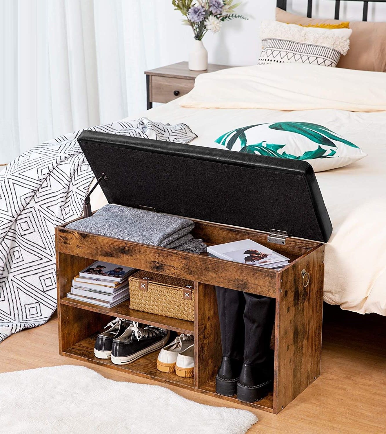 Shoe Storage Bench with Padded Cushion,Flip-Open Storage Box and Adjustable Shelf for Entryway and Living Room-Furniture &gt; Living Room-PEROZ Accessories