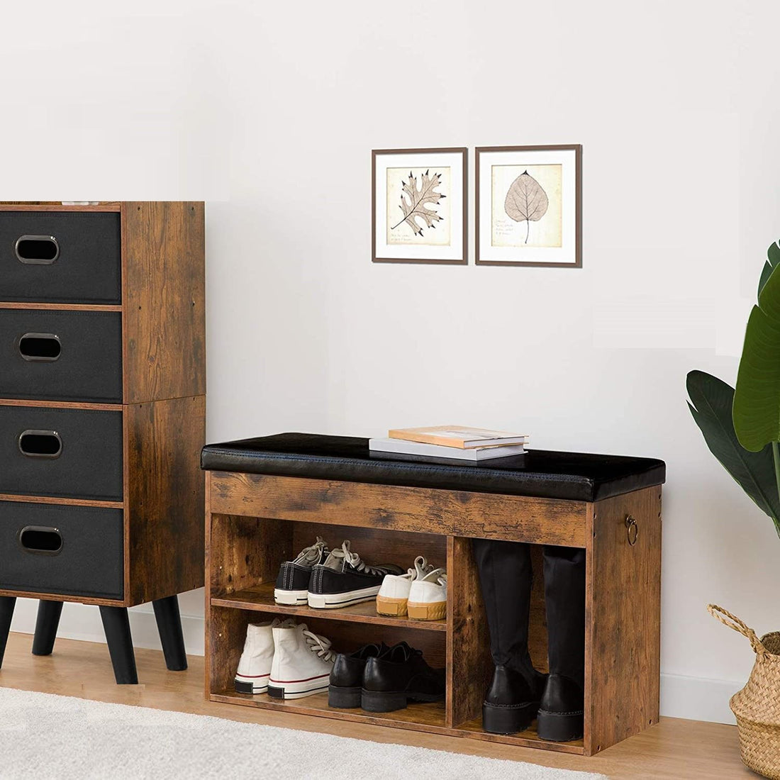 Shoe Storage Bench with Padded Cushion,Flip-Open Storage Box and Adjustable Shelf for Entryway and Living Room-Furniture &gt; Living Room-PEROZ Accessories