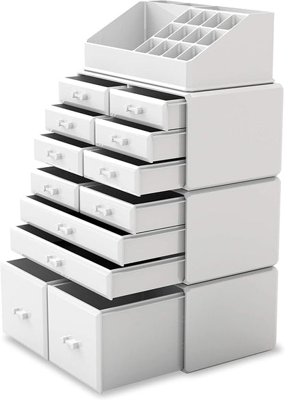 Makeup Cosmetic Organizer Storage with 12 Drawers Display Boxes (White)-Health &amp; Beauty &gt; Cosmetic Storage-PEROZ Accessories