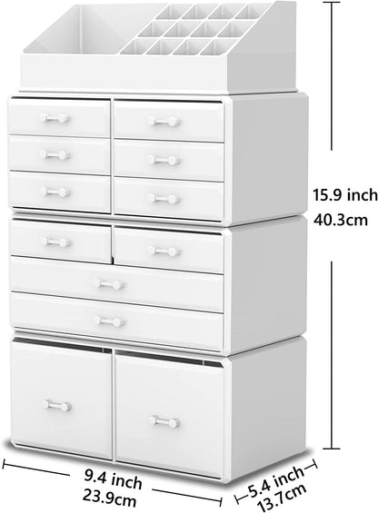 Makeup Cosmetic Organizer Storage with 12 Drawers Display Boxes (White)-Health &amp; Beauty &gt; Cosmetic Storage-PEROZ Accessories