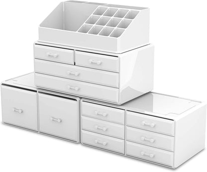 Makeup Cosmetic Organizer Storage with 12 Drawers Display Boxes (White)-Health &amp; Beauty &gt; Cosmetic Storage-PEROZ Accessories