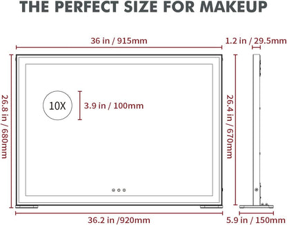 Large Hollywood Makeup Mirror 3 Modes Lighted and Smart Touch Control (92 x 68 cm)-Makeup Mirrors-PEROZ Accessories