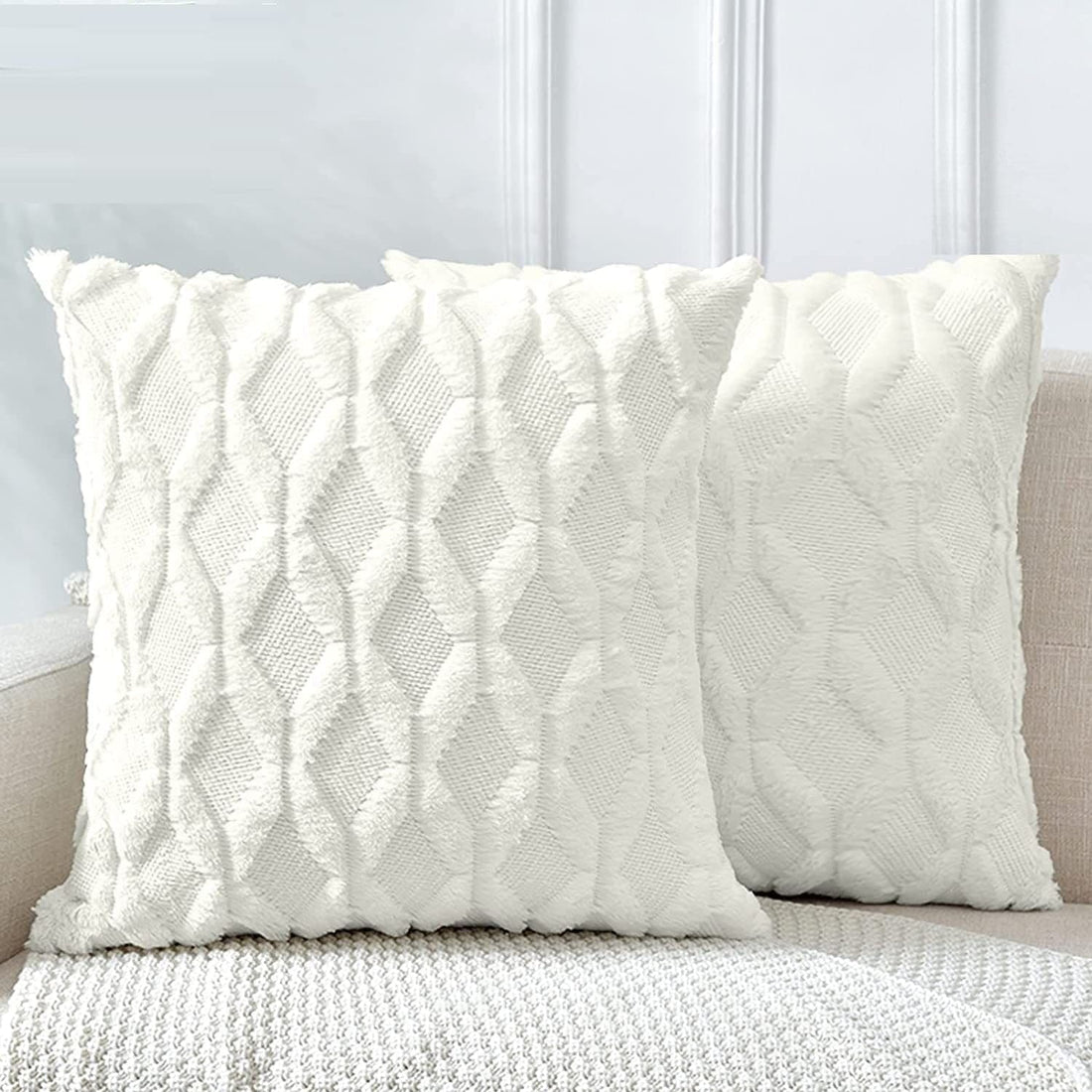 2 Pack Decorative Boho Throw Pillow Covers 45 x 45 cm (White)-Home &amp; Garden &gt; Decor-PEROZ Accessories