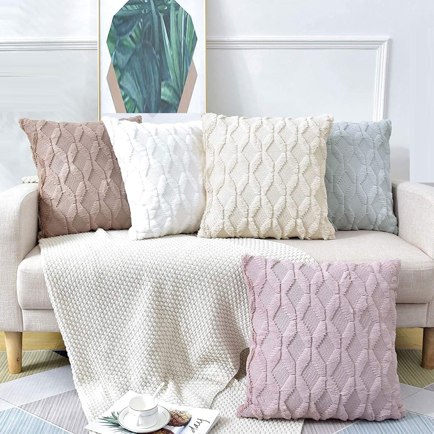 2 Pack Decorative Boho Throw Pillow Covers 45 x 45 cm (White)-Home &amp; Garden &gt; Decor-PEROZ Accessories