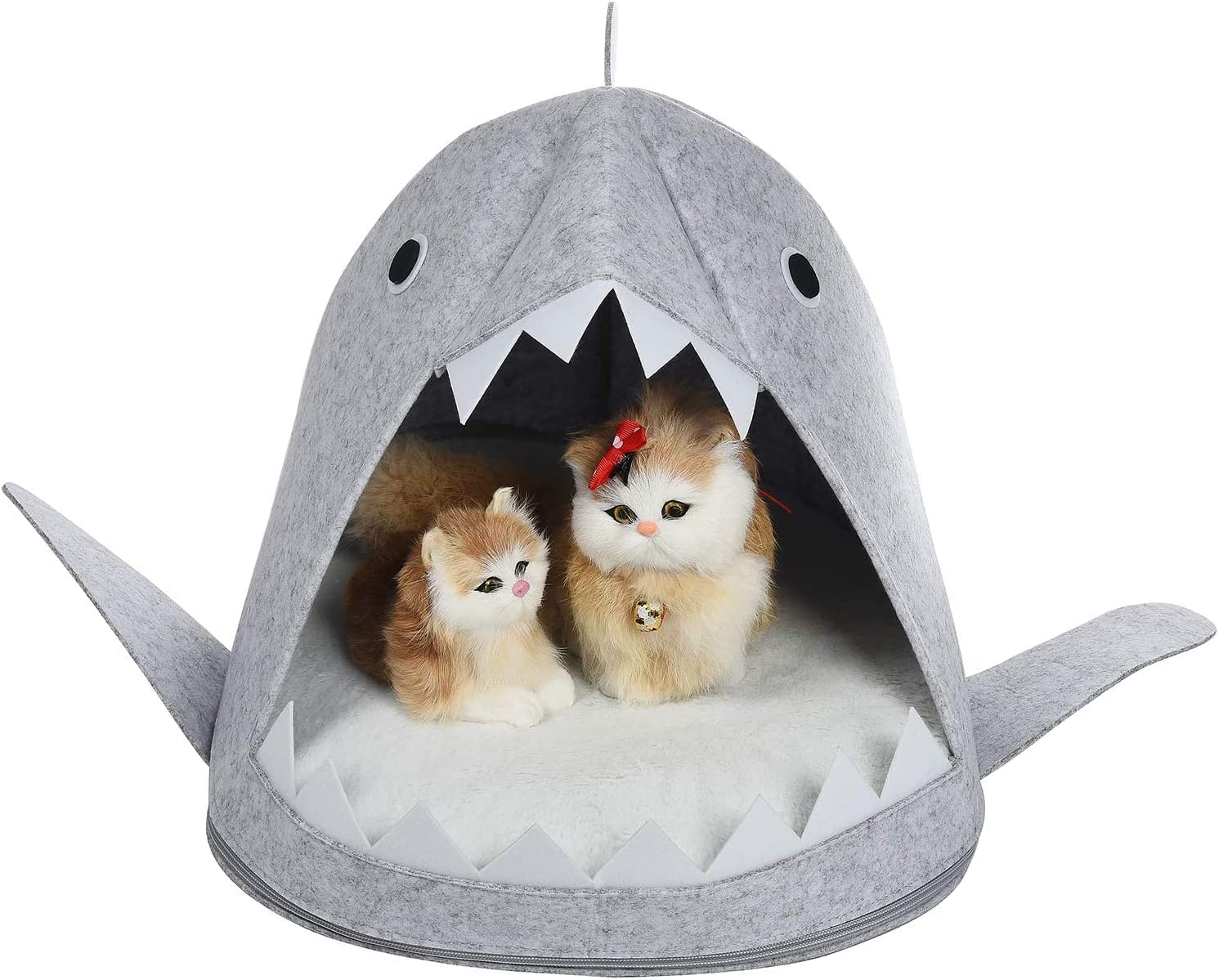 Shark Shape Pet Cave Bed for Cats andSmall Dogs 45 x 45 x 38 cm (Light Grey)-Pet Beds-PEROZ Accessories