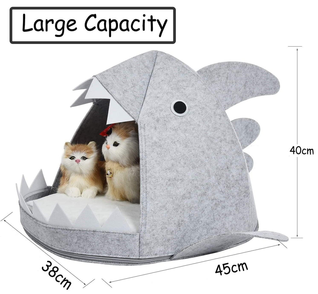 Shark Shape Pet Cave Bed for Cats andSmall Dogs 45 x 45 x 38 cm (Light Grey)-Pet Beds-PEROZ Accessories