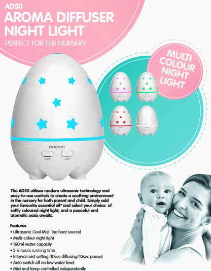 Oricom Aroma Diffuser Humidifier &amp; Night Light Baby Kids Room AD50-Appliances &gt; Aroma Diffusers &amp; Humidifiers-PEROZ Accessories