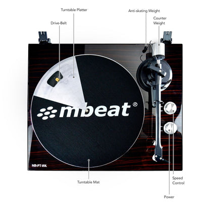 mbeat Hi-Fi Bluetooth Turntable (MMC, USB, Anti-skating, Preamplifier) - Macassar Ebony-Audio &amp; Video &gt; Speakers-PEROZ Accessories