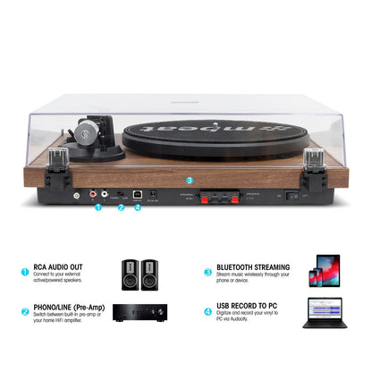 mbeat Hi-Fi Turntable with Bookshelf Speakers and Bluetooth Streaming-Audio &amp; Video &gt; Speakers-PEROZ Accessories