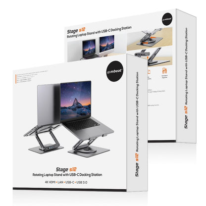 mbeat Stage S12 Rotating Laptop Stand with USB-C Docking Station - Space Grey-Electronics &gt; Computer Accessories-PEROZ Accessories