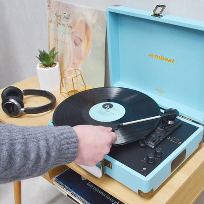 mbeat Woodstock II Sky Blue Retro Bluetooth (TX/RX) Turntable-Audio &amp; Video &gt; Musical Instrument &amp; Accessories-PEROZ Accessories