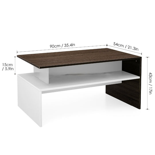 Modern White And Brown Wooden Coffee Table With Shelf-Furniture &gt; Living Room-PEROZ Accessories