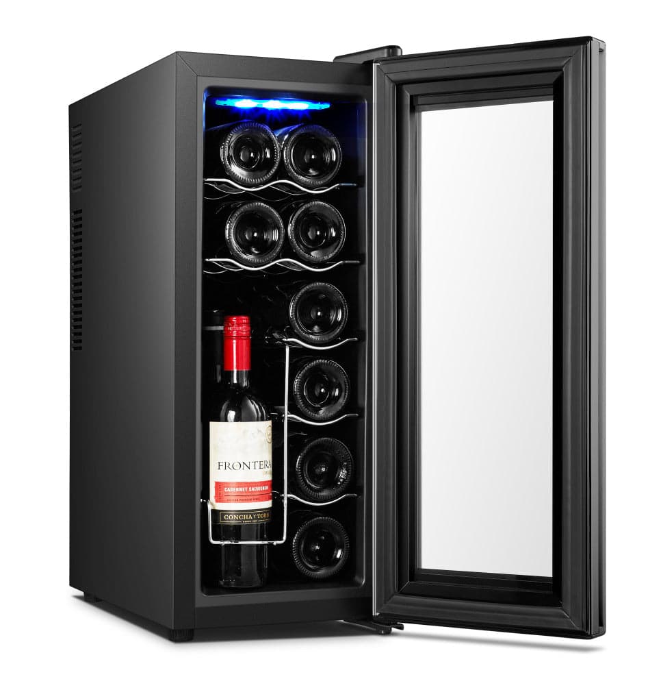 12 Bottle Wine Cellar Fridge w/ Glass Door, Temperature Control &amp; Cooler-Appliances &gt; Fridges-PEROZ Accessories