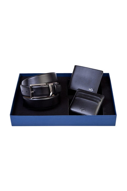 BELT AND WALLET &amp; CARD HOLDER BLACK SET-Belts-PEROZ Accessories