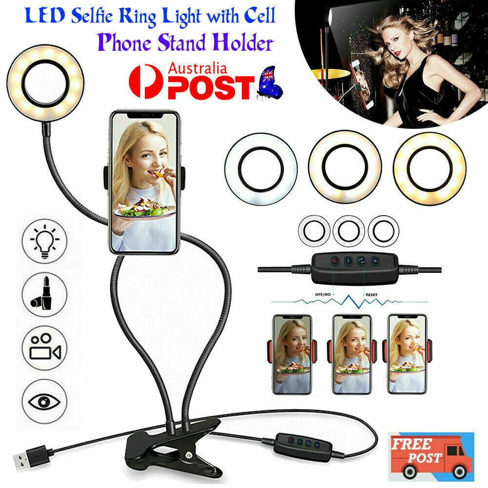 LED Selfie Ring Light with Cell Phone Holder Flexible Stand Live Stream Lamp AU-Home &amp; Garden &gt; Home &amp; Garden Others-PEROZ Accessories