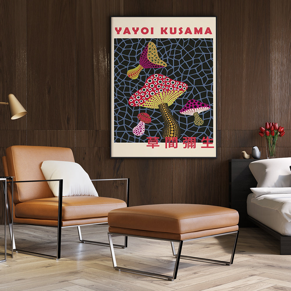 Mushroom By Yayoi Kusama Black Frame Canvas 60cmx90cm-Home &amp; Garden &gt; Wall Art-PEROZ Accessories