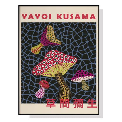 Mushroom By Yayoi Kusama Black Frame Canvas 60cmx90cm-Home &amp; Garden &gt; Wall Art-PEROZ Accessories