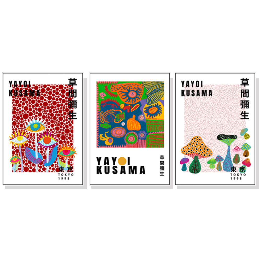 40cmx60cm Wall Art By Yayoi Kusama 3 Sets White Frame Canvas-Home &amp; Garden &gt; Wall Art-PEROZ Accessories