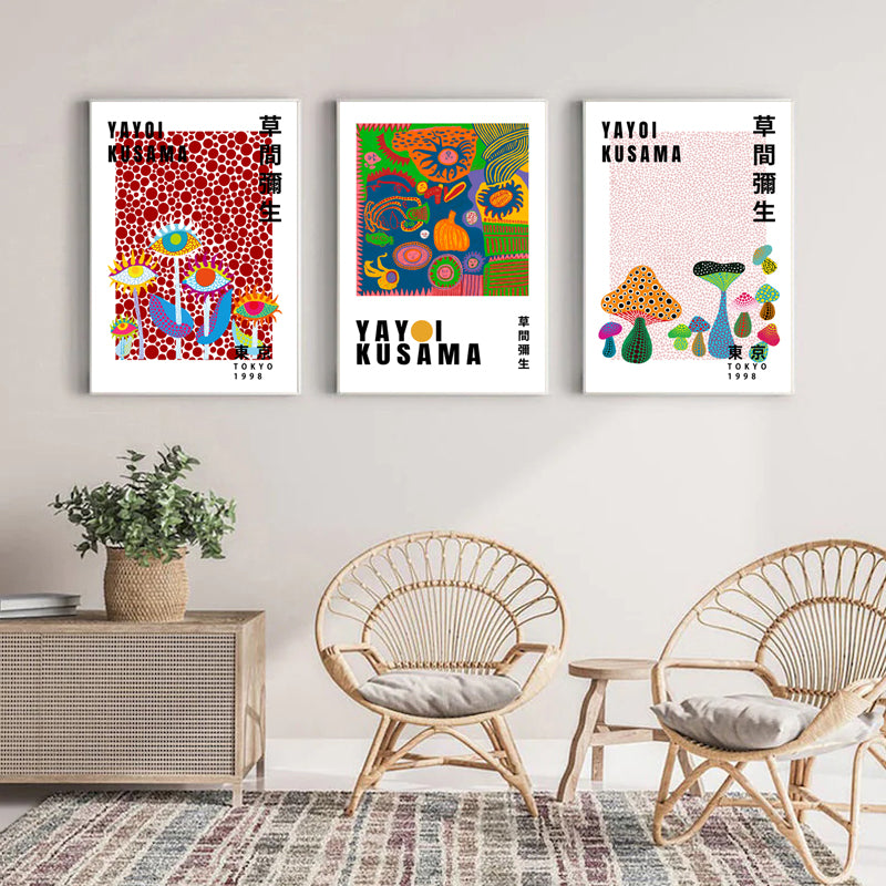 40cmx60cm Wall Art By Yayoi Kusama 3 Sets White Frame Canvas-Home &amp; Garden &gt; Wall Art-PEROZ Accessories