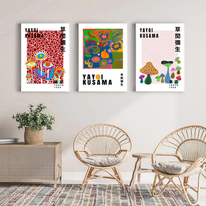 40cmx60cm Wall Art By Yayoi Kusama 3 Sets White Frame Canvas-Home &amp; Garden &gt; Wall Art-PEROZ Accessories