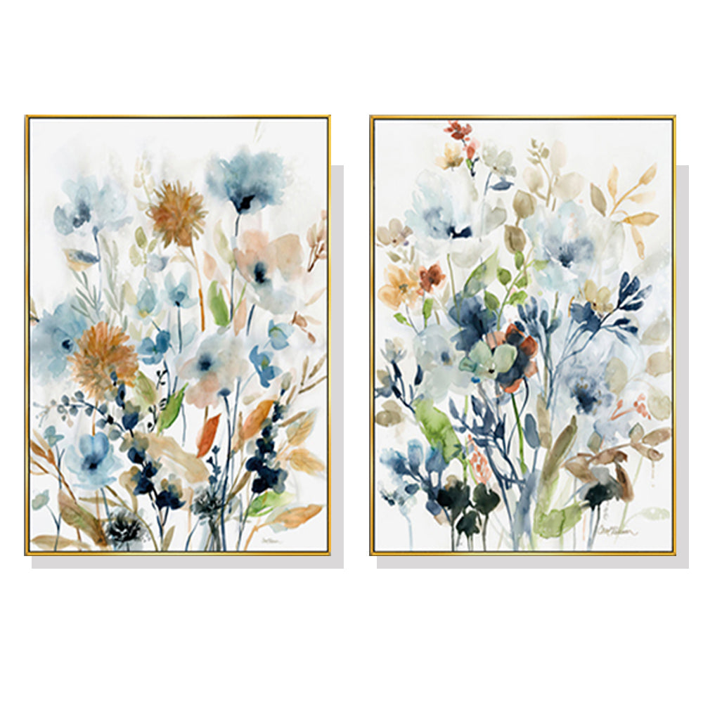 50cmx70cm Colourful Floras Watercolour style 2 Sets Gold Frame Canvas Wall Art-Home &amp; Garden &gt; Wall Art-PEROZ Accessories