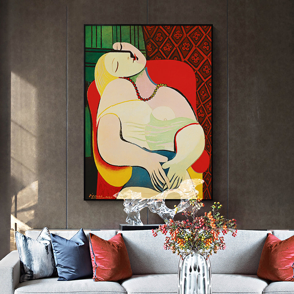 70cmx100cm The dream by Pablo Picasso Gold Frame Canvas Wall Art-Home &amp; Garden &gt; Wall Art-PEROZ Accessories