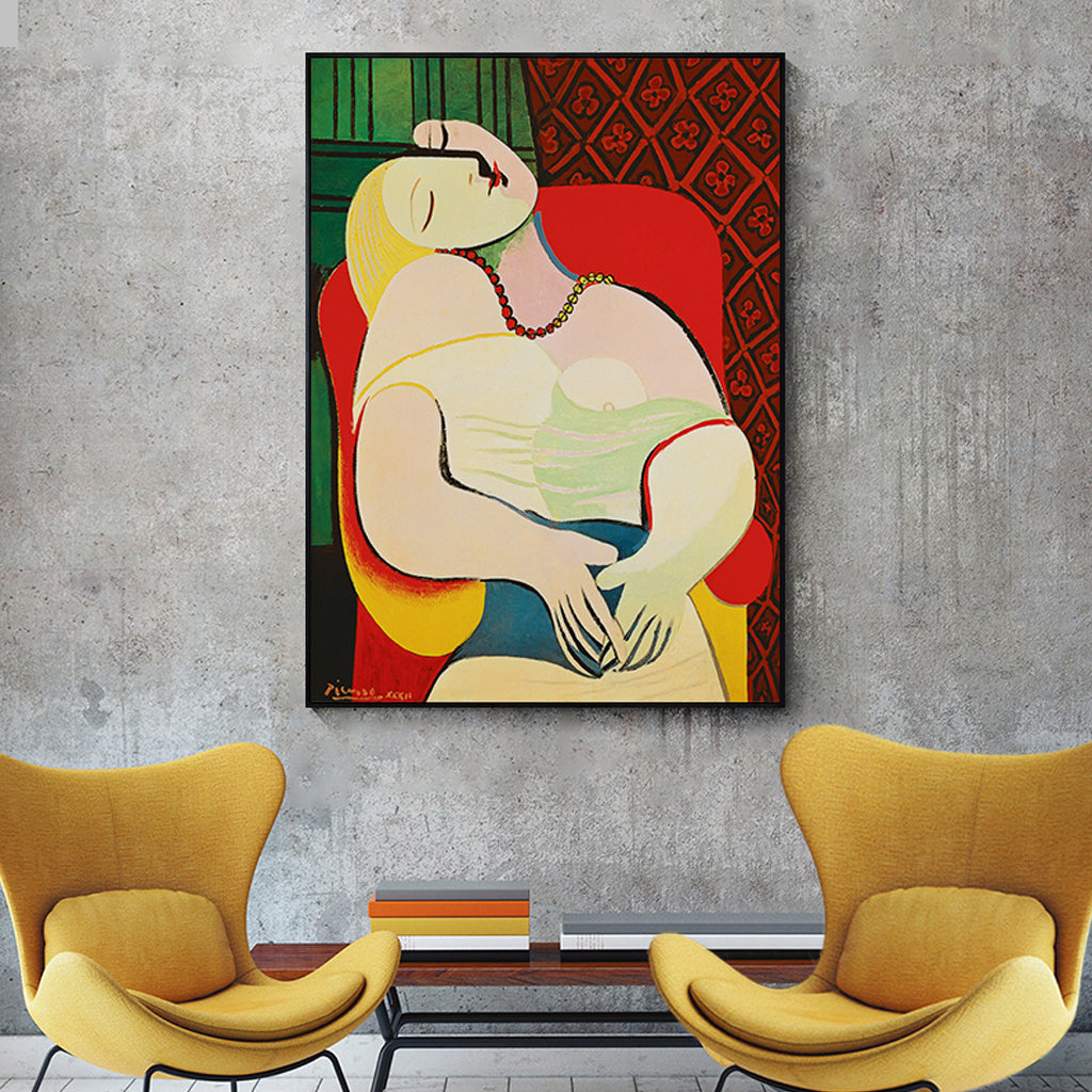 70cmx100cm The dream by Pablo Picasso Gold Frame Canvas Wall Art-Home &amp; Garden &gt; Wall Art-PEROZ Accessories