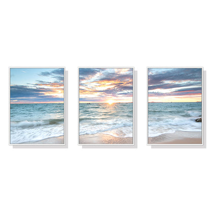 40cmx60cm Sunrise by the ocean 3 Sets White Frame Canvas Wall Art-Home &amp; Garden &gt; Wall Art-PEROZ Accessories