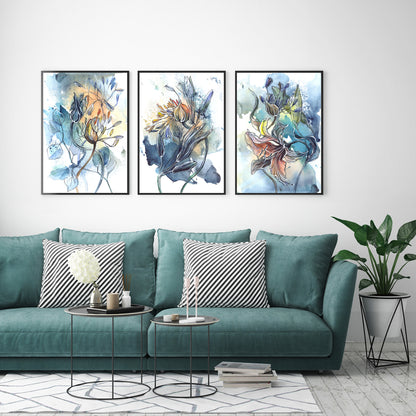 40cmx60cm Watercolor Style Abstract Flower 3 Sets Black Frame Canvas Wall Art-Home &amp; Garden &gt; Wall Art-PEROZ Accessories