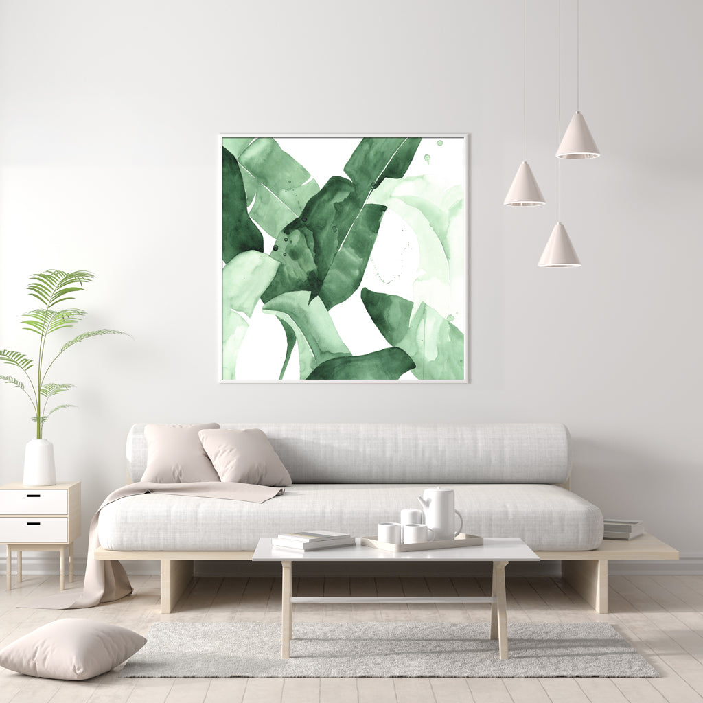 60cmx60cm Tropical Leaves Square Size White Frame Canvas Wall Art-Home &amp; Garden &gt; Wall Art-PEROZ Accessories