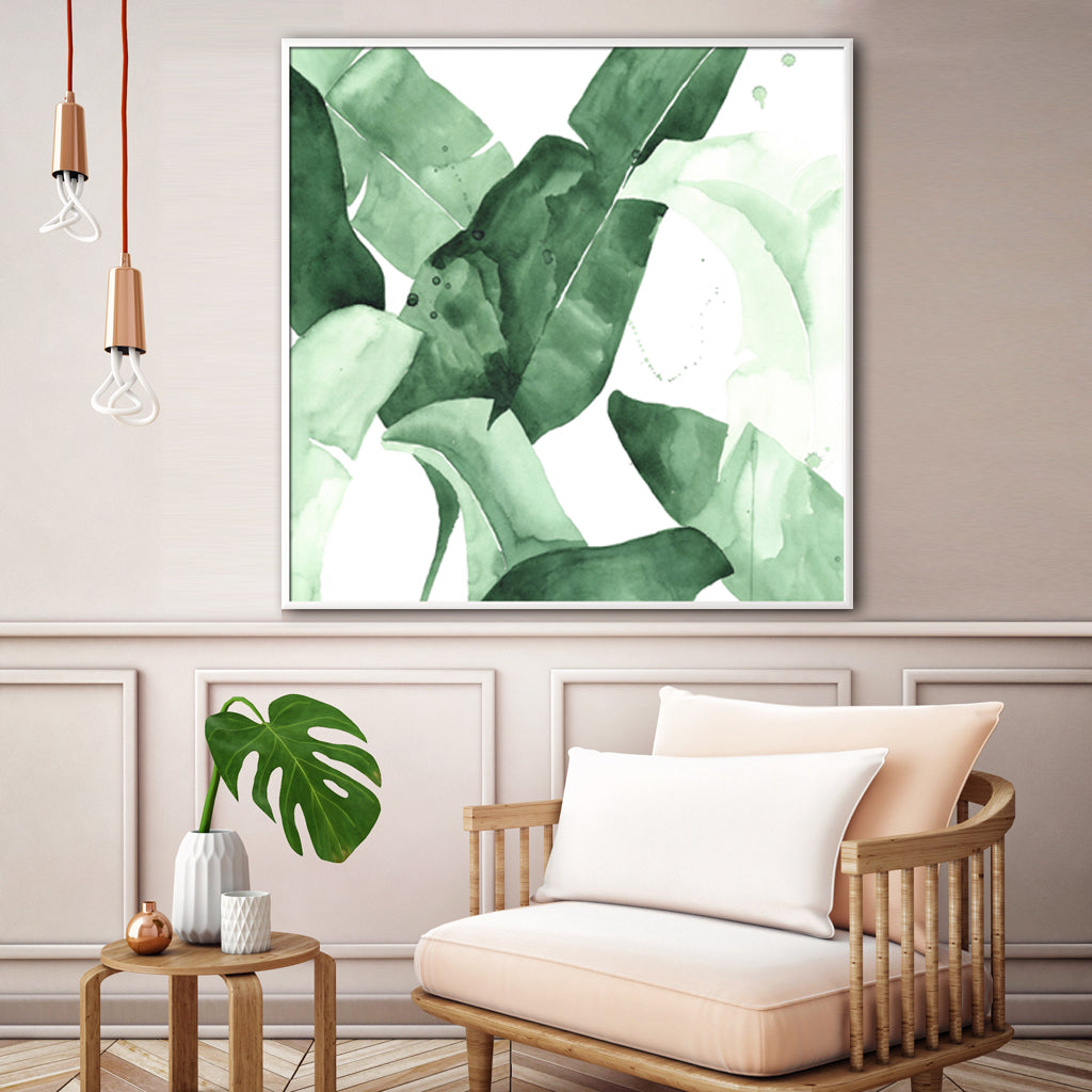 60cmx60cm Tropical Leaves Square Size White Frame Canvas Wall Art-Home &amp; Garden &gt; Wall Art-PEROZ Accessories