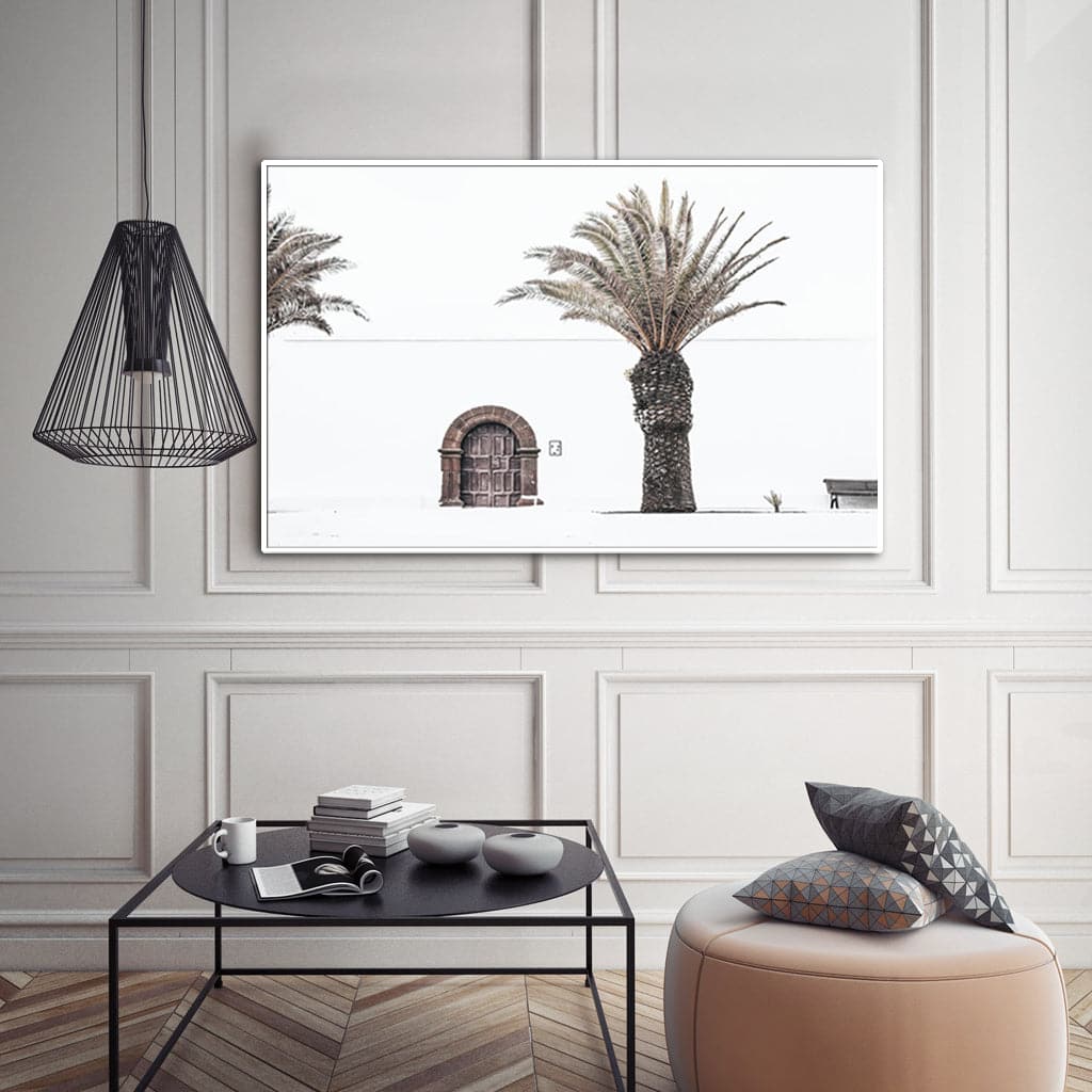 70cmx100cm European Palm Tree White Frame Canvas Wall Art-Home &amp; Garden &gt; Wall Art-PEROZ Accessories