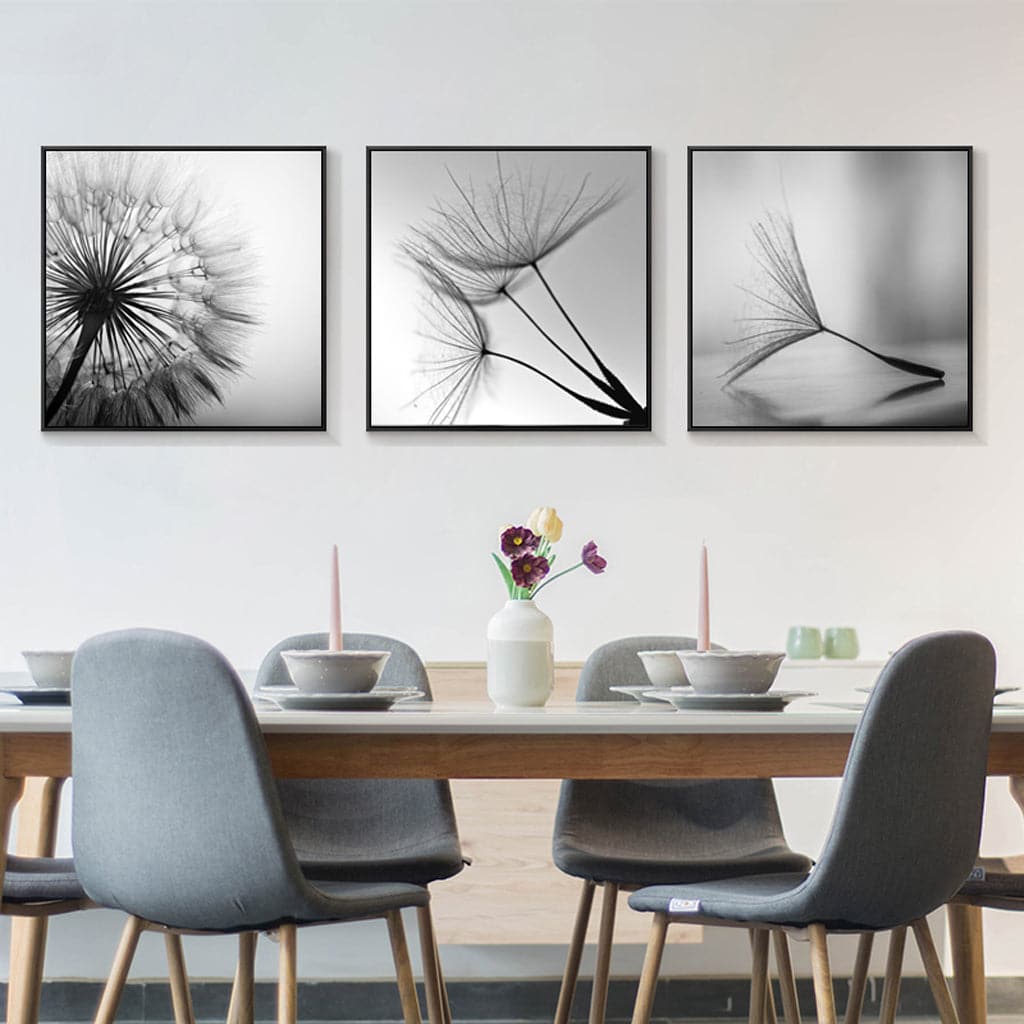 50cmx50cm Botanical dandelions 3 Sets Black Frame Canvas Wall Art-Home &amp; Garden &gt; Wall Art-PEROZ Accessories